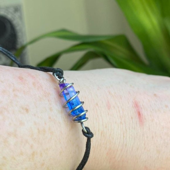 Bi Pride Aura Quartz point wrapped in Stainless steel wire on  Adjustable Cord - Picture 2 of 4